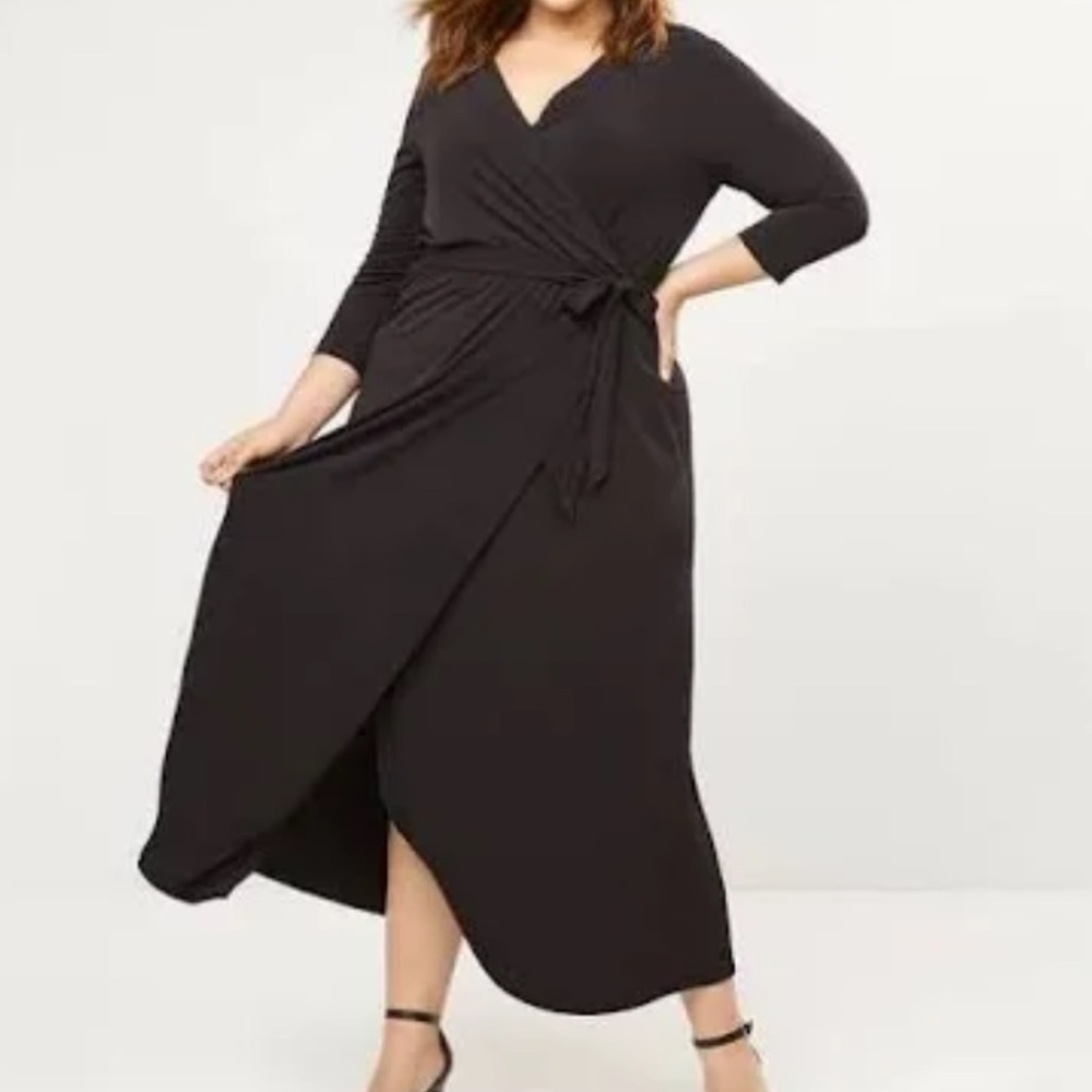 Lane Bryant Faux Wrap Surplice Dress with belt 1X plus 14 16 black